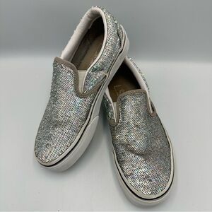 Vans Classic Slip On Micro Sequins Sneaker Mens Size 3.5 Womens 5 Silver Sequins